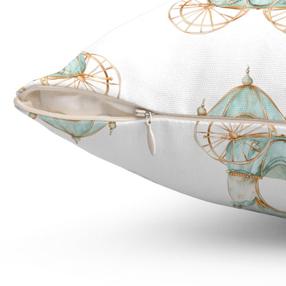 Spun Polyester Square Pillow with Removable Cover Watercolor Teal Princess Carriage