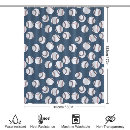 Lightweight Shower Curtain- Baseball Blues