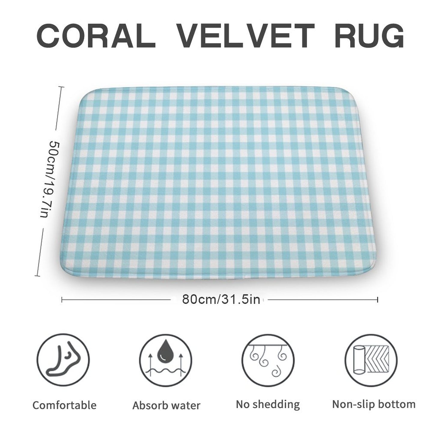 Plush Bath Mat- Spring Gingham Aqua