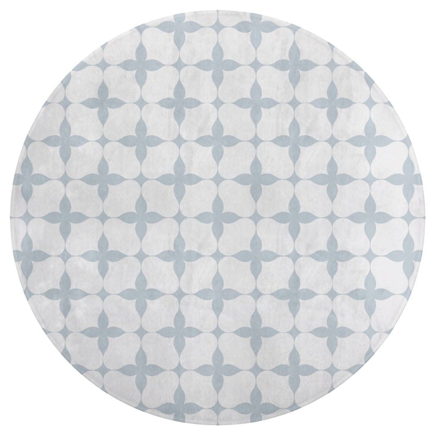 Round Plush Bath Mat- Blue Cream Boho