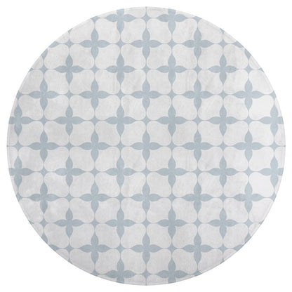 Round Plush Bath Mat- Blue Cream Boho