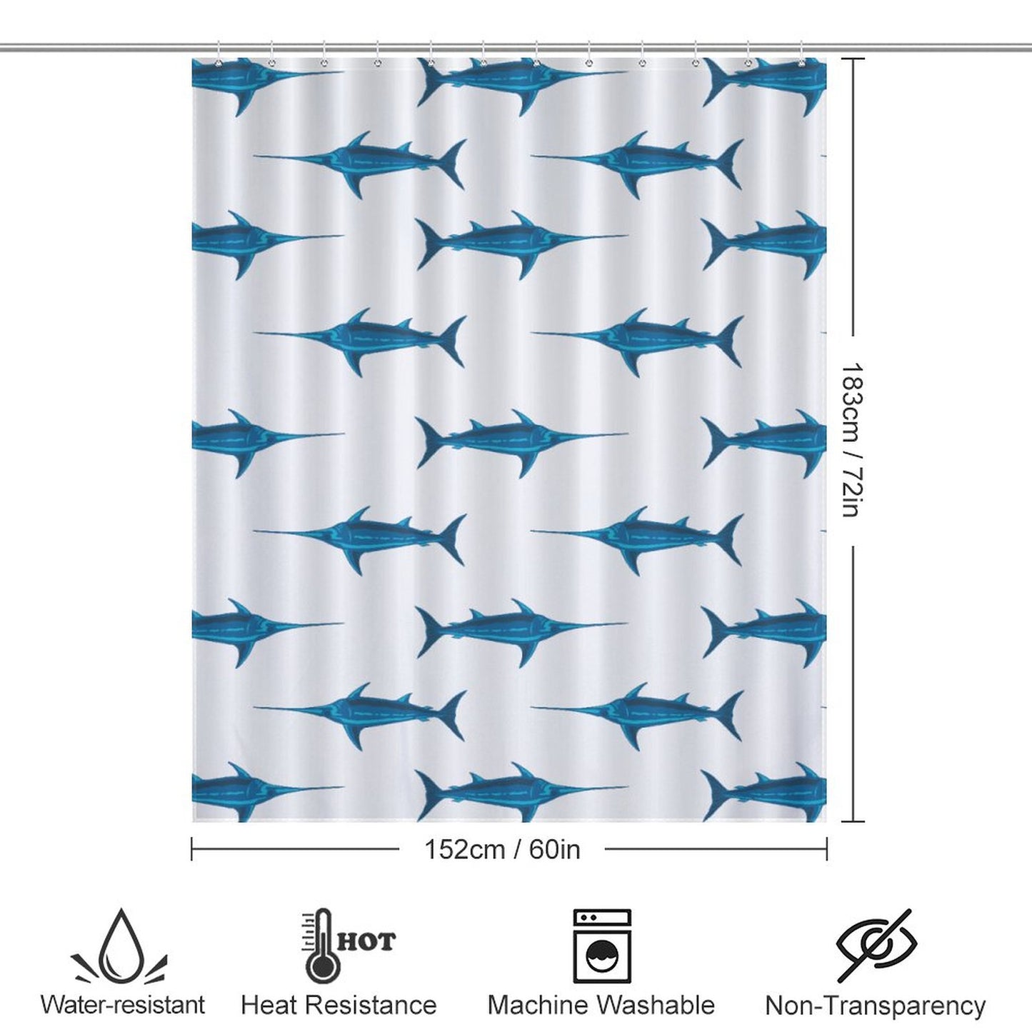 Lightweight Shower Curtain-Preppy Swordfish