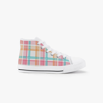 Girls Bright Summer Plaid  Kid’s High-Top Canvas Shoes