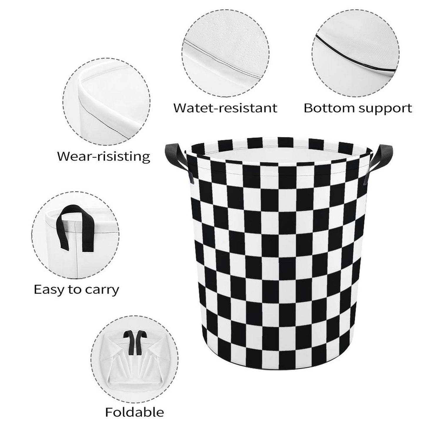 Collapsible Laundry Hamper- Black and White Checkerboard