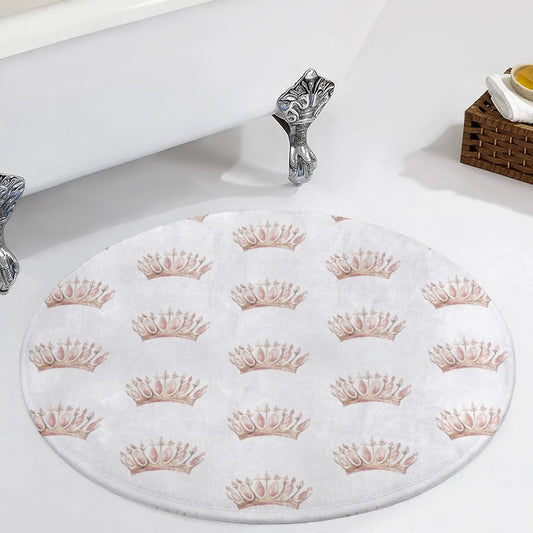 Round Bath Mat- Watercolor Pink Princess Crown