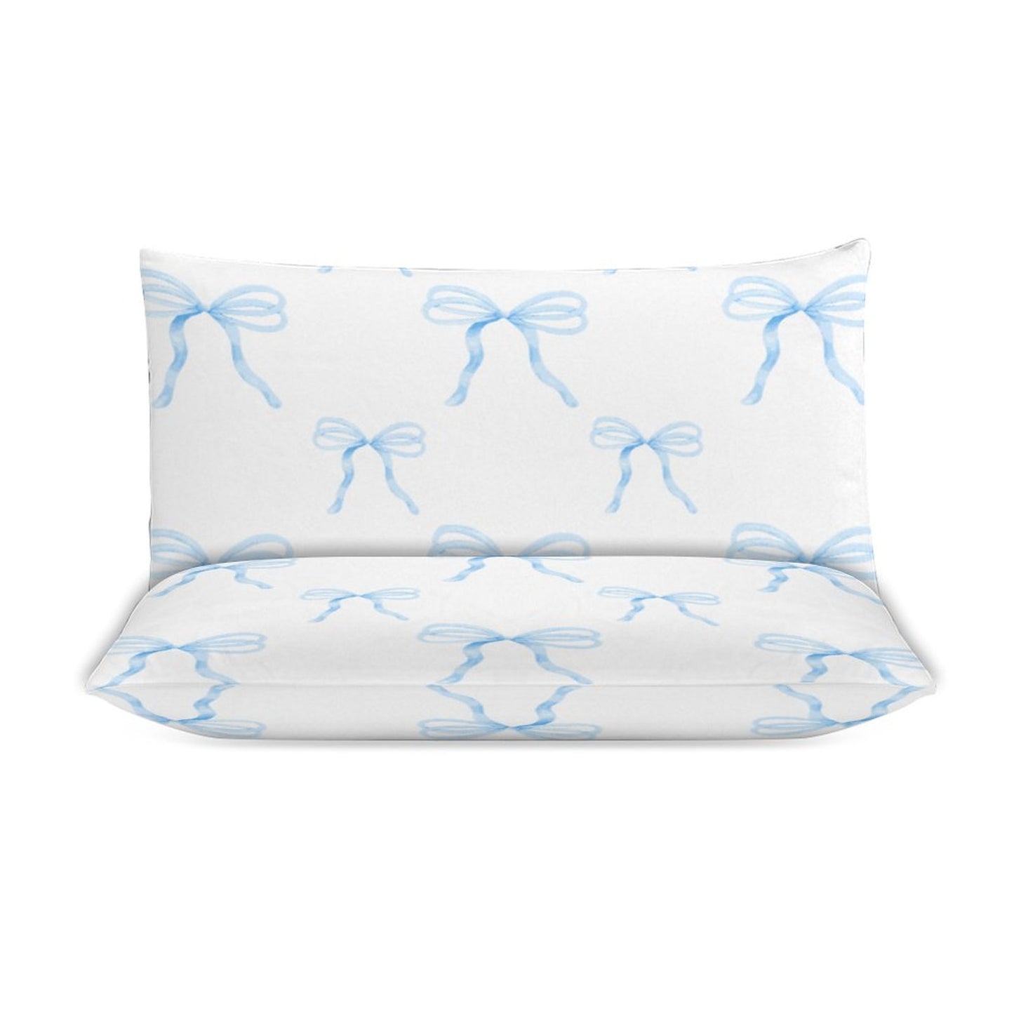 Watercolor Coquette Blue Bows 3-Piece Duvet Bedding Set-90"x90" Full/Queen Reversible Duvet Cover Set