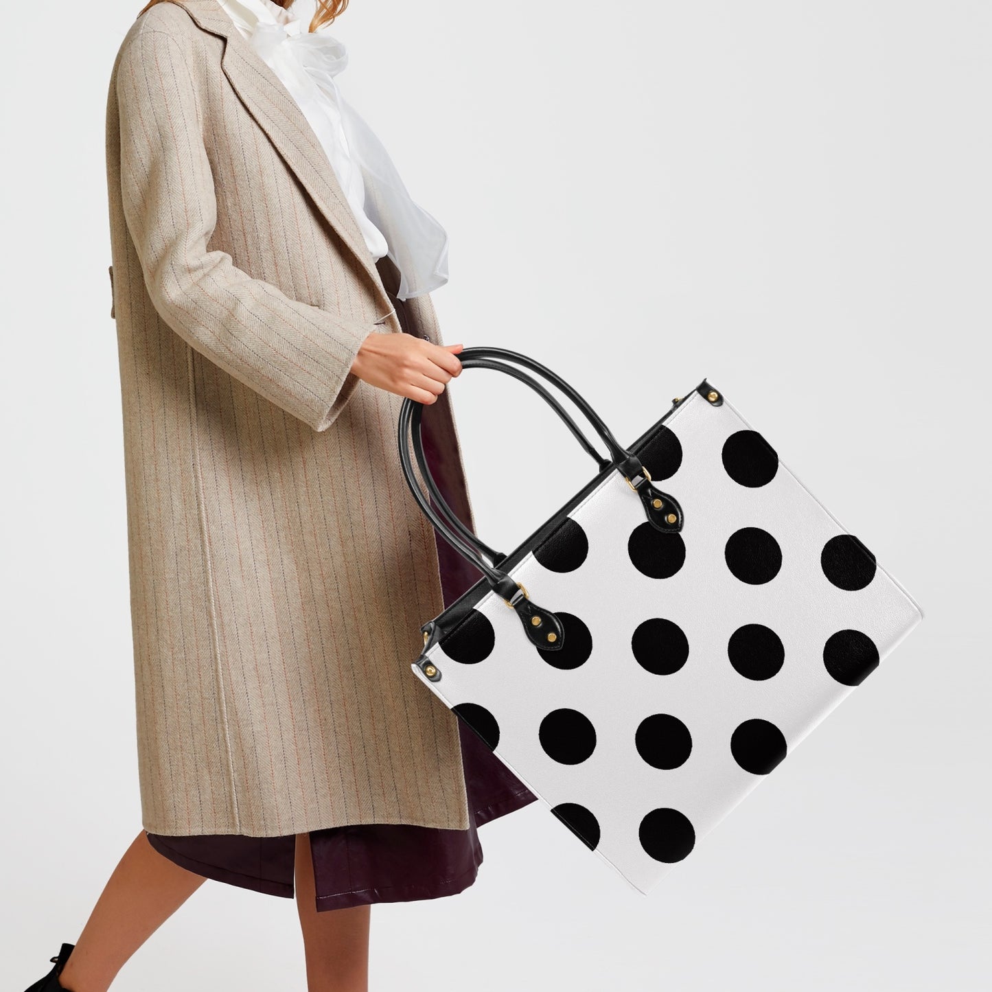 Structured Handbag- Black and White Polka