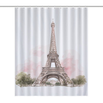 Lightweight Shower Curtain- Pink Paris Eiffel Tower