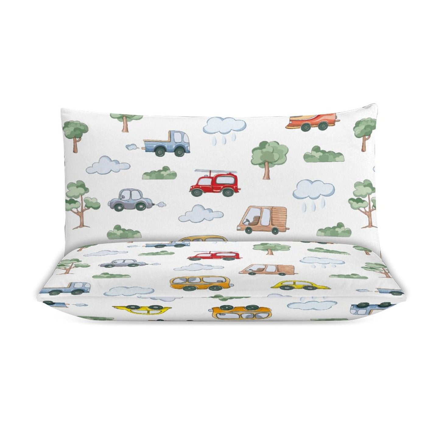 Cute Cars 3-Piece Bedding Set-86"×70" Twin Reversible Transportation Theme Duvet Cover Set