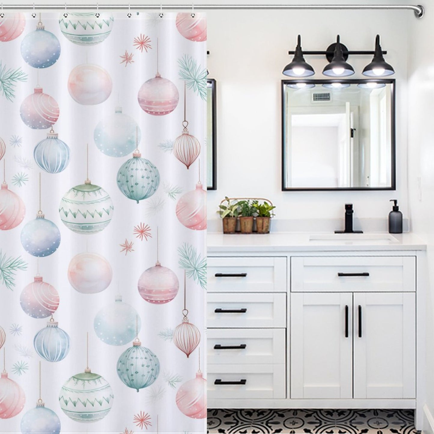 Lightweight Shower Curtain- Pastel Ornaments