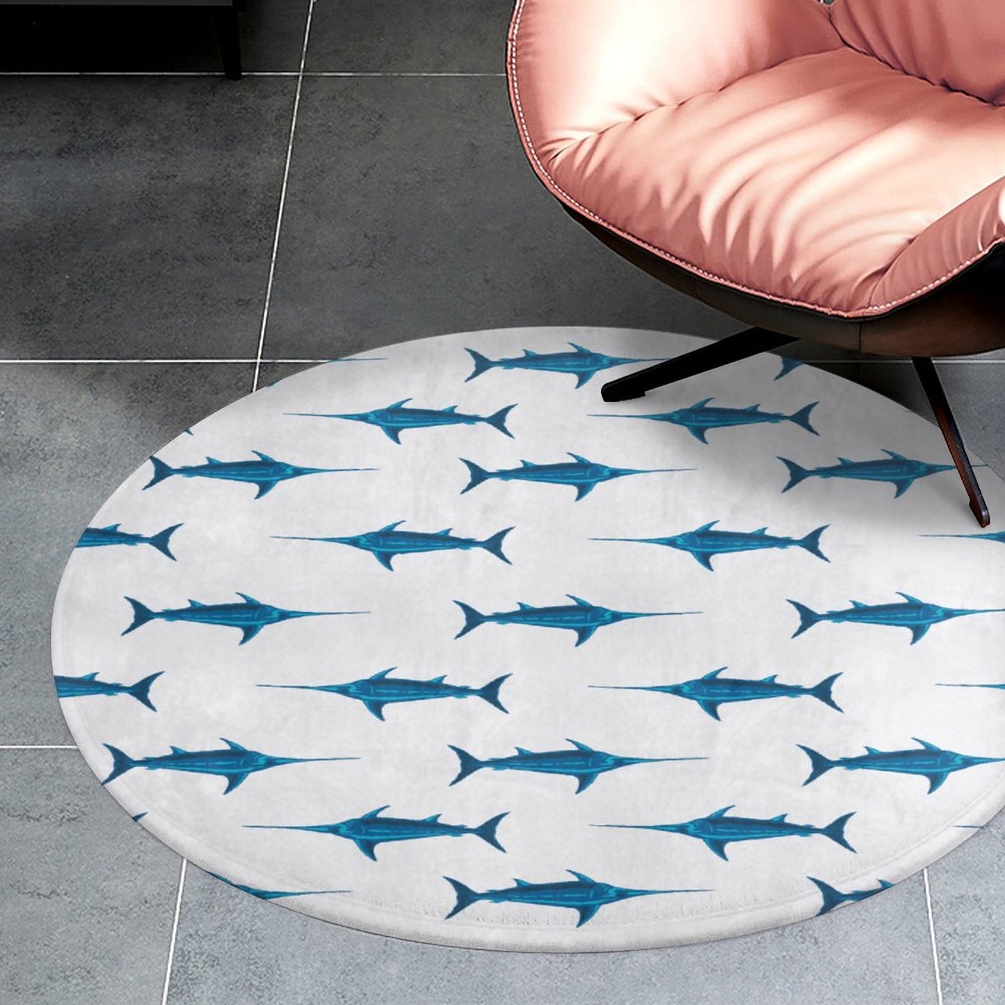 Round Plush Bath Mat- Preppy Swordfish