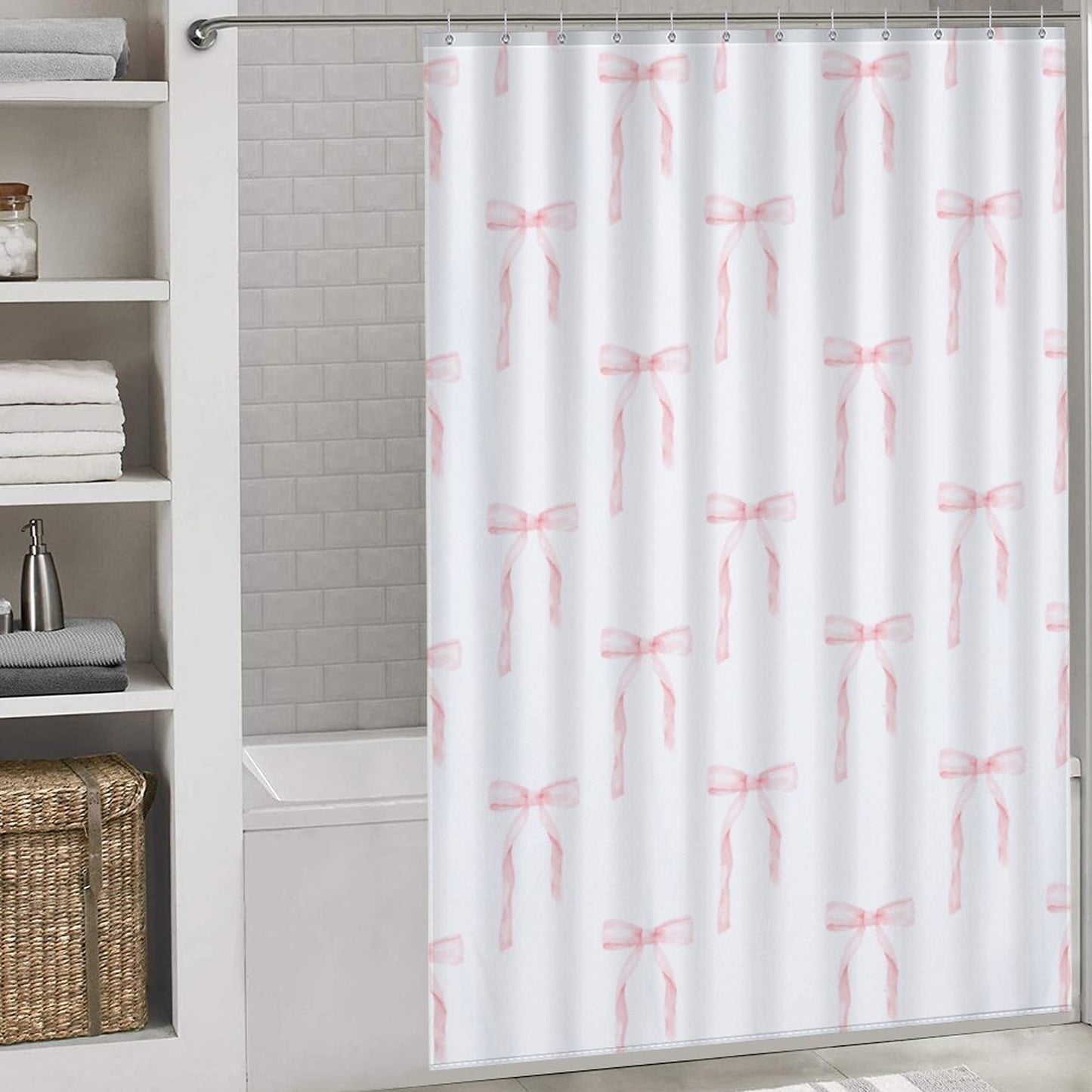 Lightweight Shower Curtain- Watercolor Coquette Pink Bows