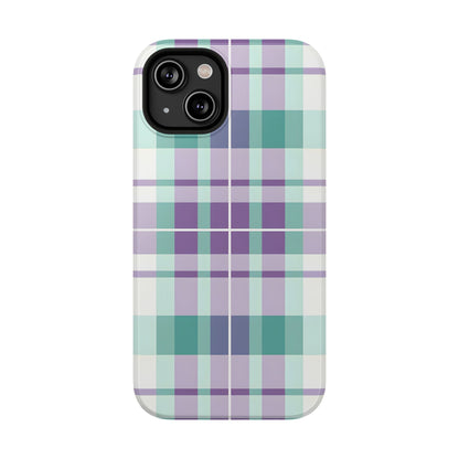 Impact-Resistant Phone Case - Spring Plaid Purple