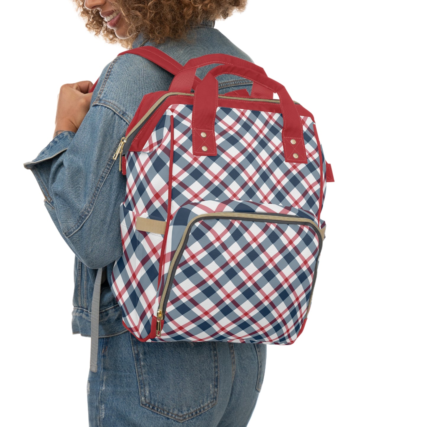 Multifunctional Backpack Diaper Bag-Classic 4th of July Plaid