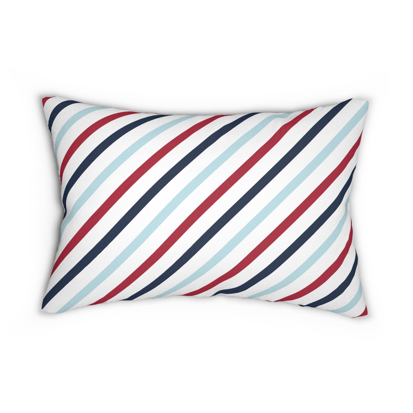 Spun Polyester Lumbar Pillow with Removable Cover Classic Christmas Tree Stripes Navy and Red