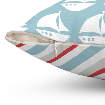 Spun Polyester Square Pillow with Removable Cover Beach Baby Sailboat Stripes