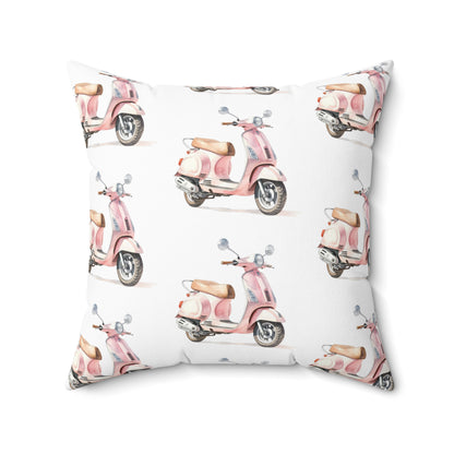 Spun Polyester Square Pillow with Removable Cover Watercolor Pink Paris Scooter