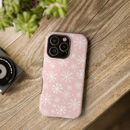 Pink White Snowflakes Impact-Resistant Phone Case