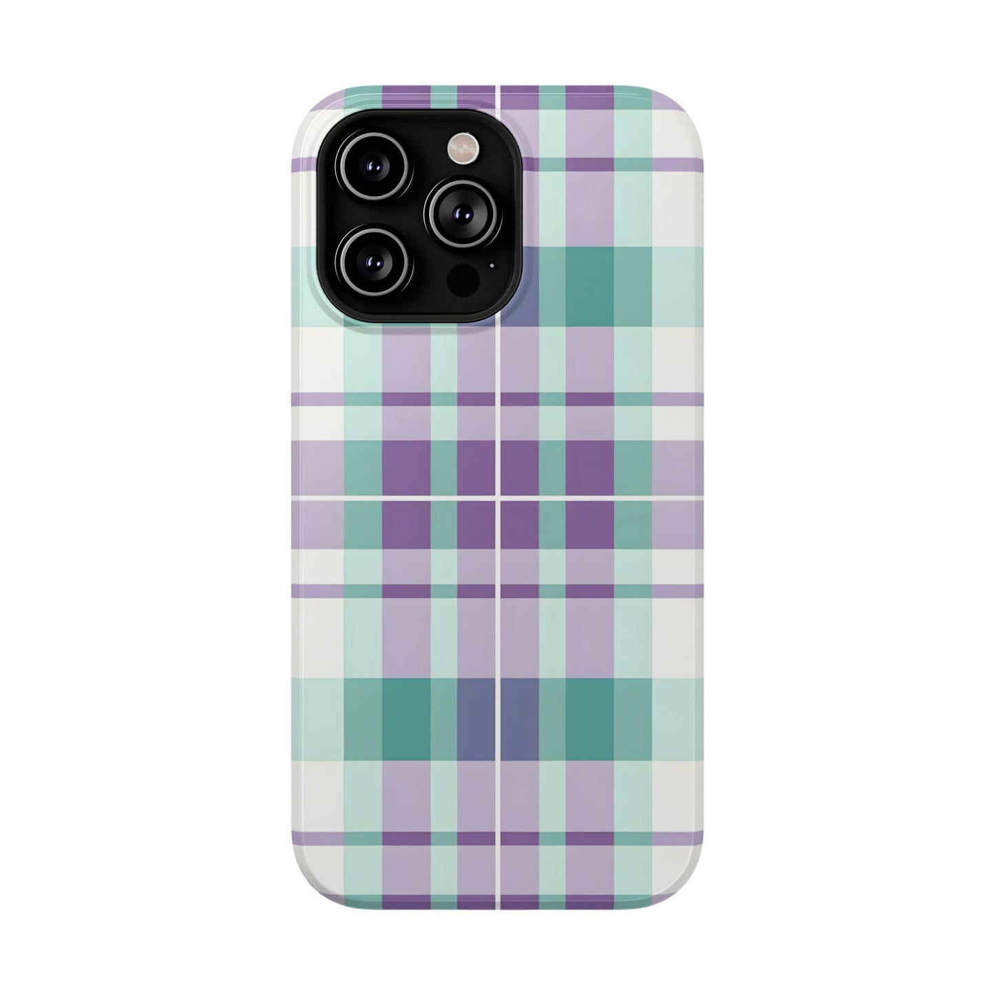 Impact-Resistant Phone Case - Spring Plaid Purple