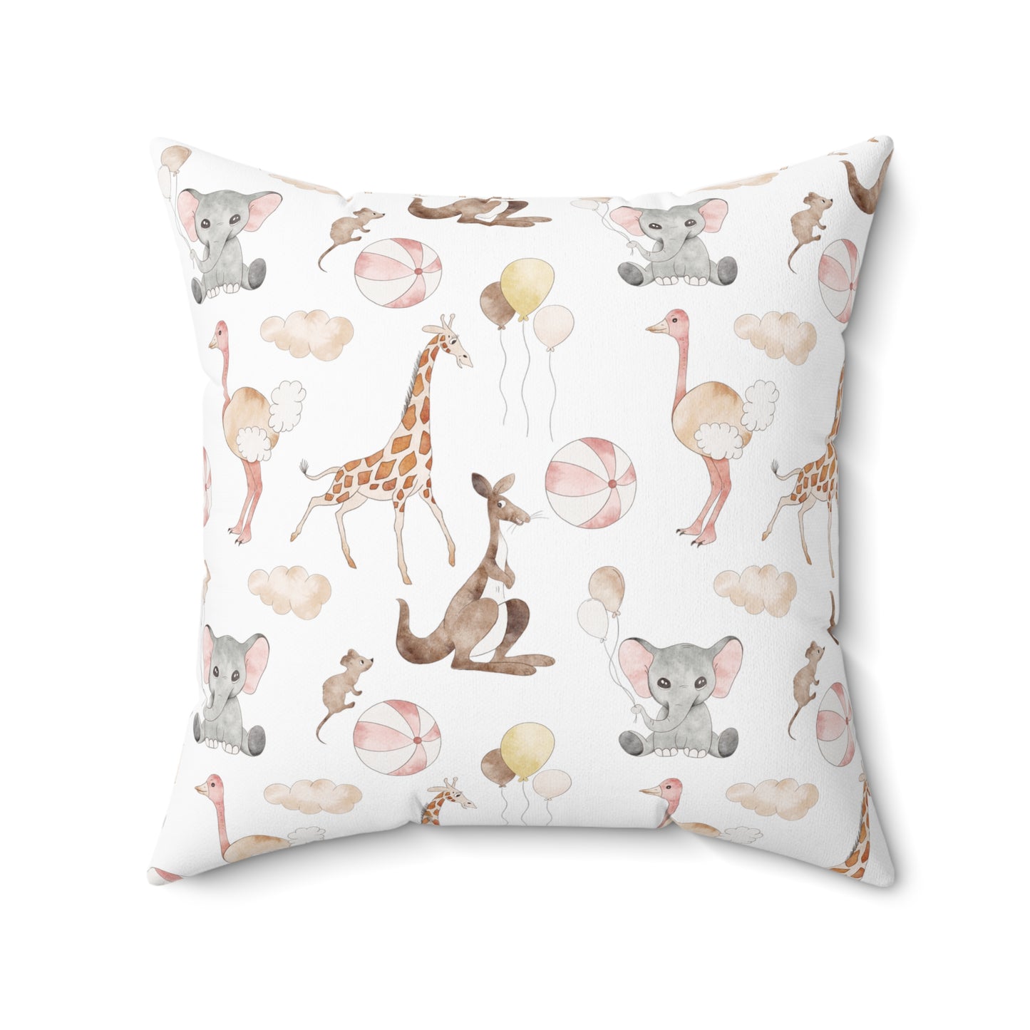 Spun Polyester Square Pillow with Removable Cover Watercolor Circus Animals