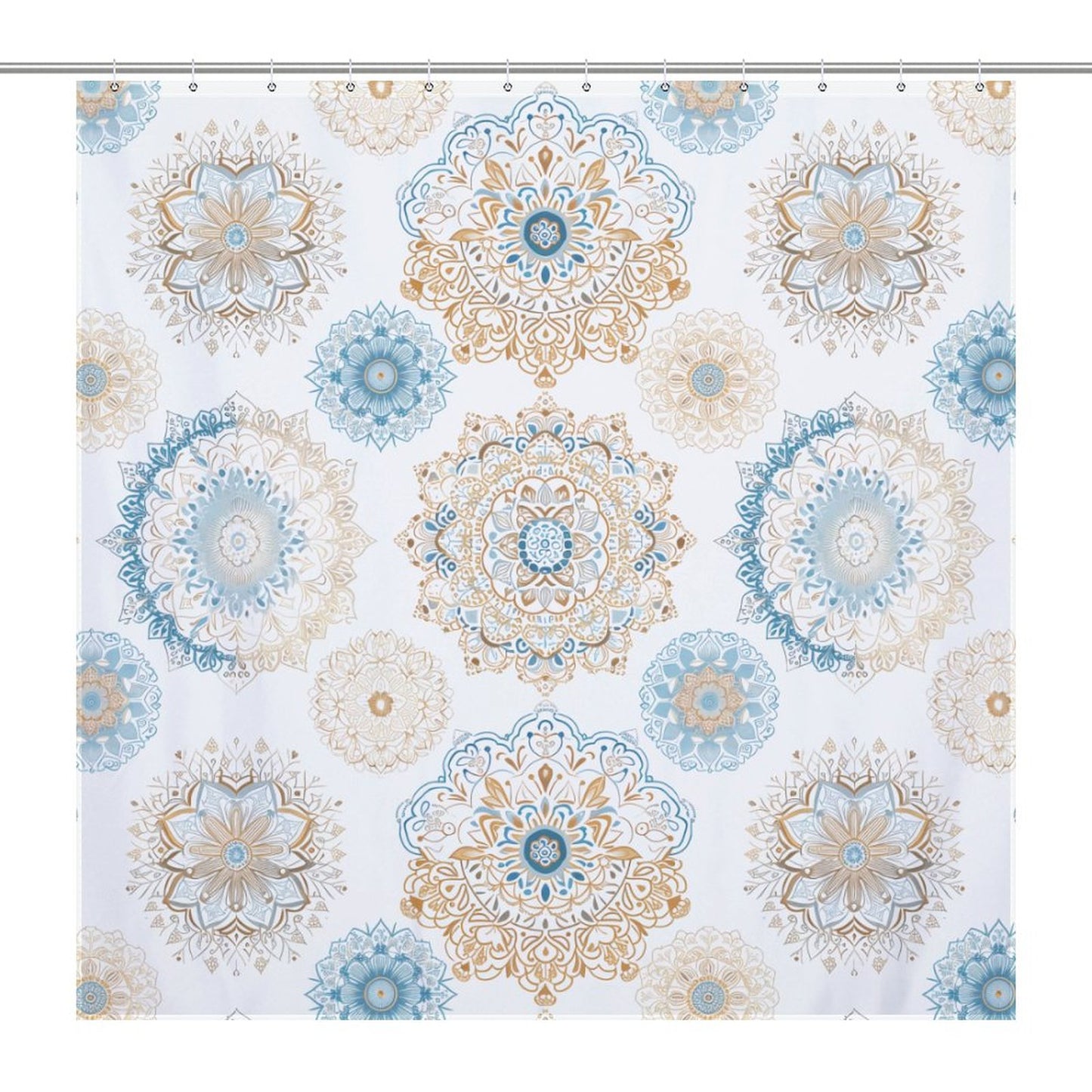 Lightweight Shower Curtain- Boho Fun Blue Gold