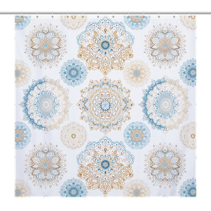 Lightweight Shower Curtain- Boho Fun Blue Gold