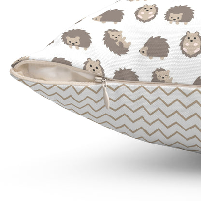 Spun Polyester Square Pillow with Removable Cover Hedgehog Playdate Neutral Chevron