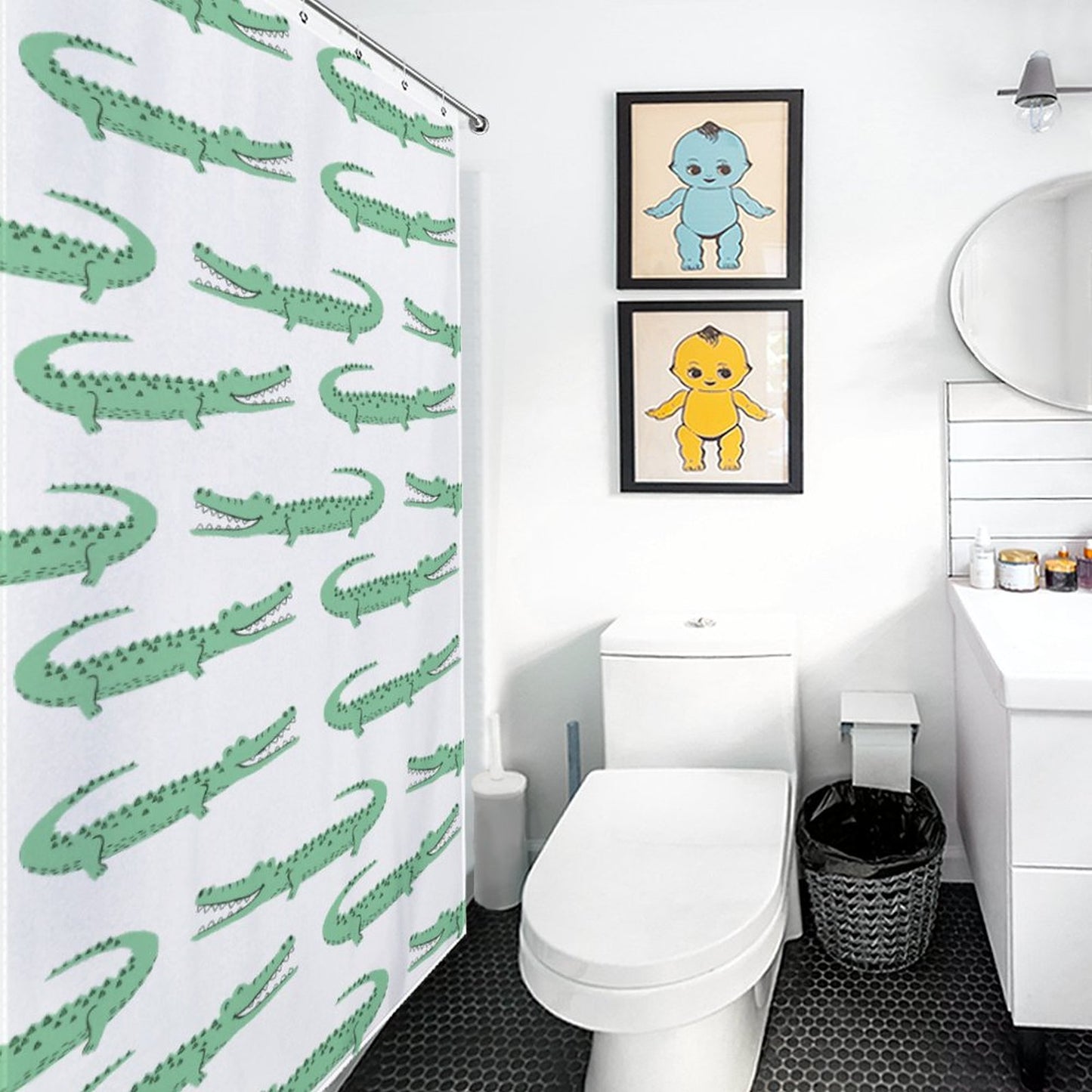 Lightweight Shower Curtain- Preppy Crocodiles