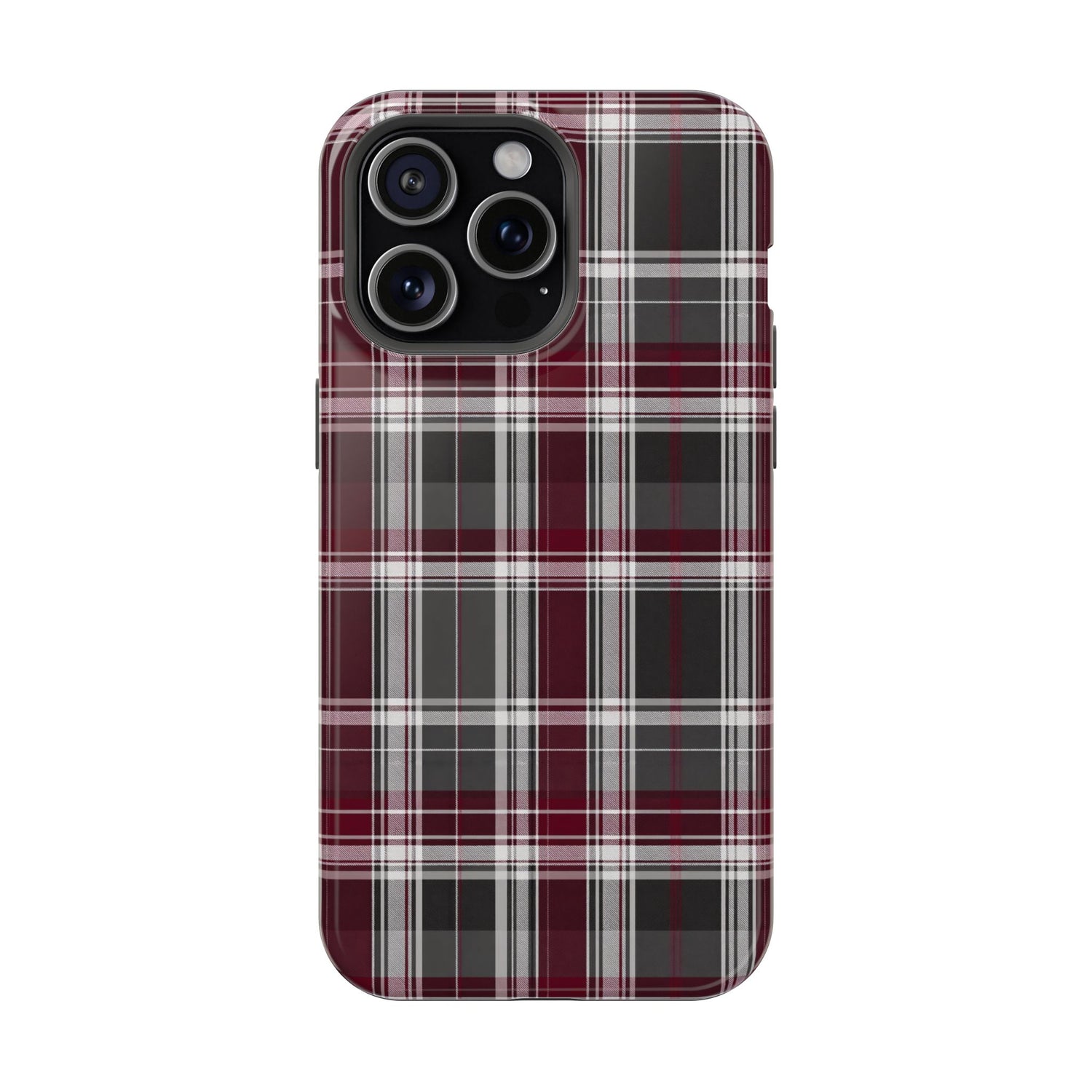 Stylish Plaid Impact-Resistant Phone Cases- Maroon Grey Plaid