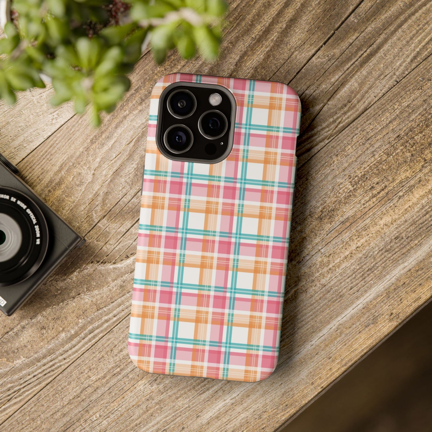 Impact-Resistant Phone Case - Summer Plaid Pink