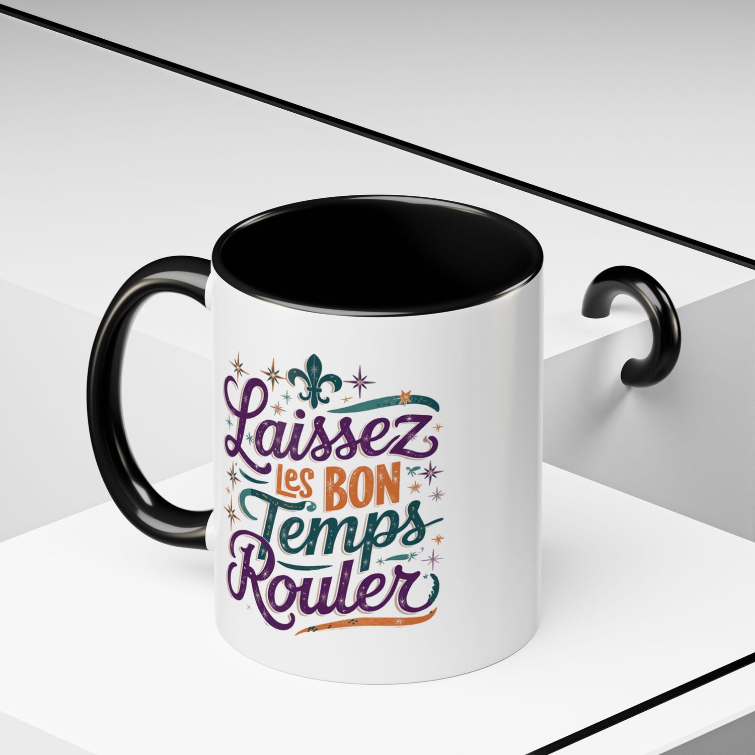 Vibrant Accent Coffee Mug - 'Laissez les Bon Temps Rouler', Perfect for Celebrations, Gifts, Coffee Lovers, Home Decor, and More