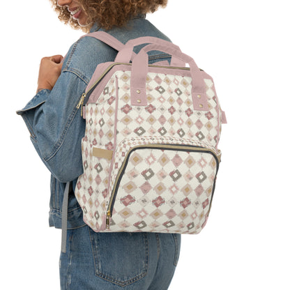 Boho Pink and Cream Multifunctional Diaper Backpack