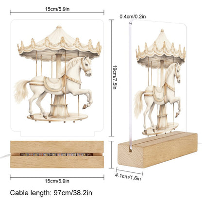 Watercolor Carousel Acrylic Night Light with Wooden Base