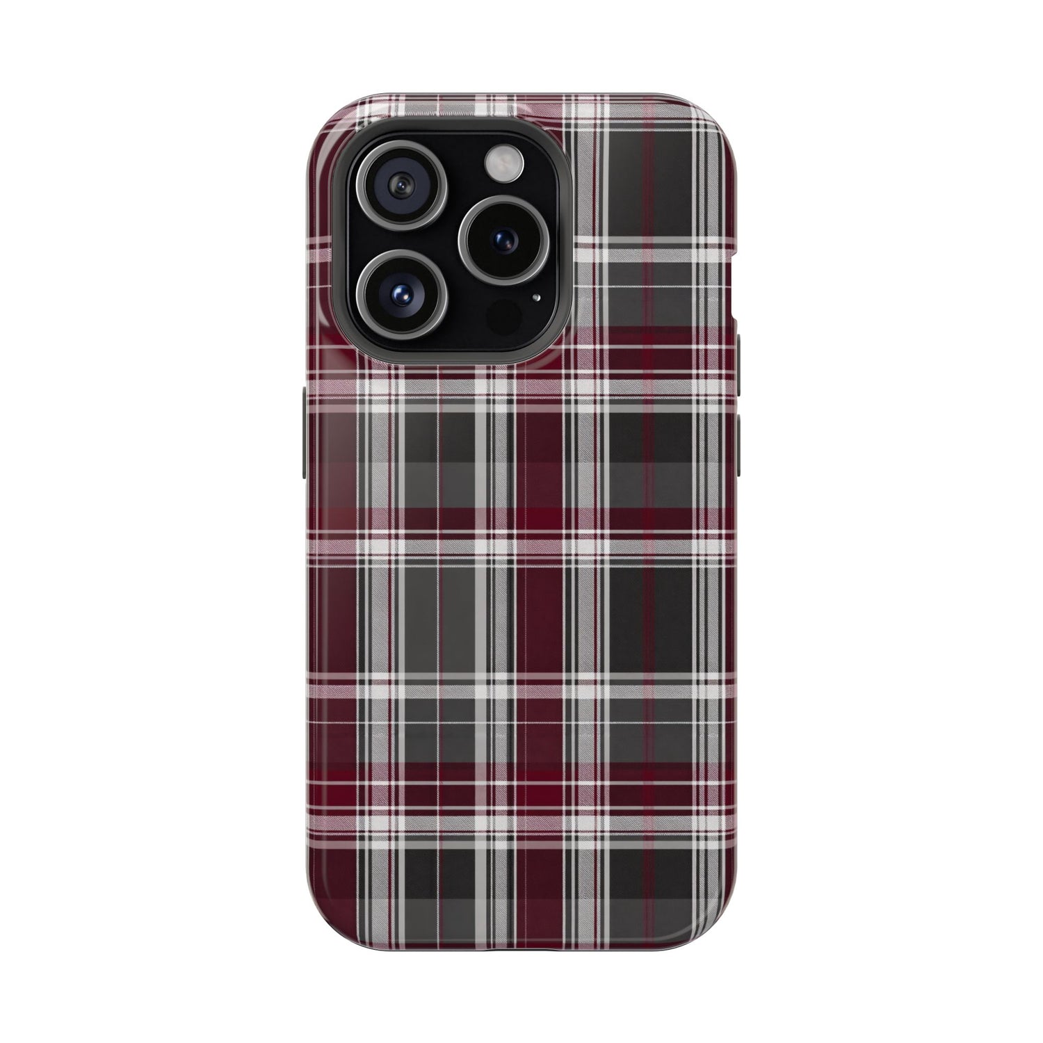 Stylish Plaid Impact-Resistant Phone Cases- Maroon Grey Plaid
