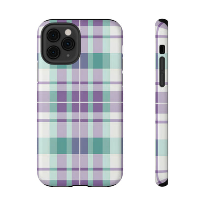 Impact-Resistant Phone Case - Spring Plaid Purple