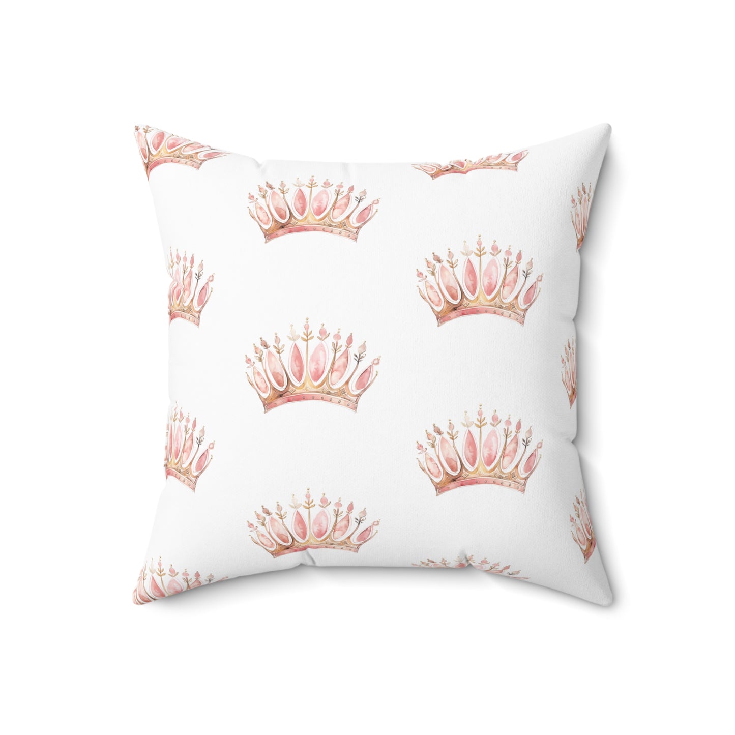 Spun Polyester Square Pillow with Removable Cover Watercolor Pink Princess Crown