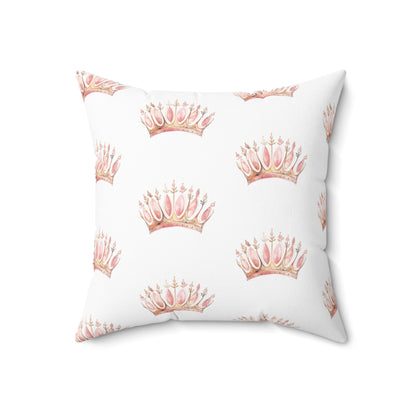 Spun Polyester Square Pillow with Removable Cover Watercolor Pink Princess Crown