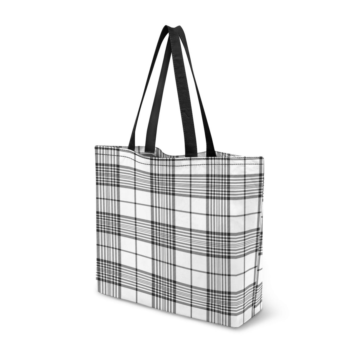 Black/White Tartan Plaid Canvas shopping bag