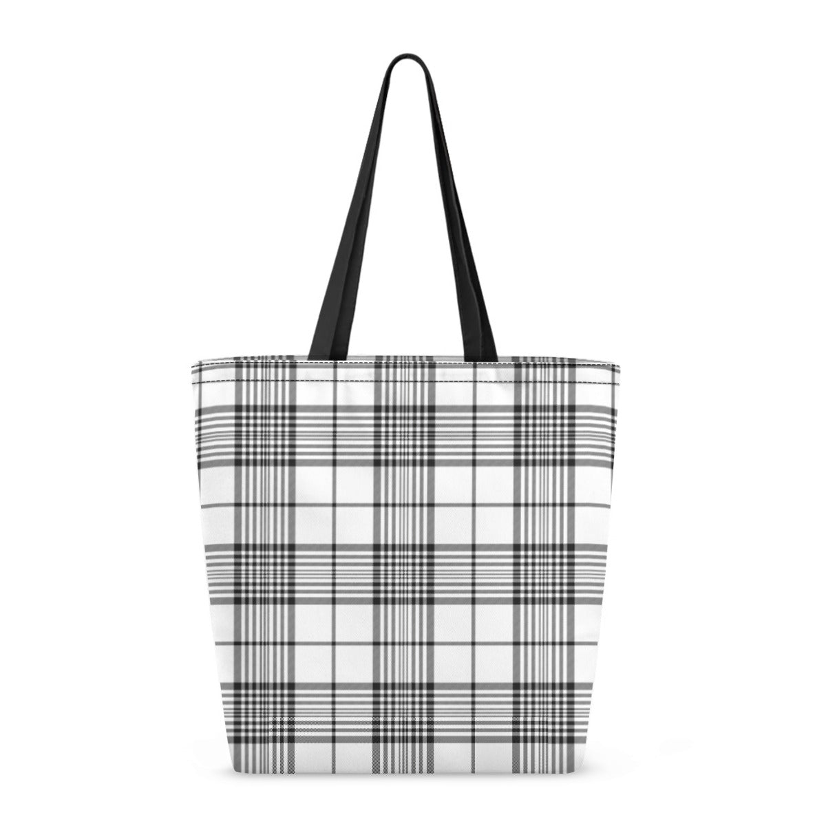 Black/White Tartan Plaid Canvas shopping bag