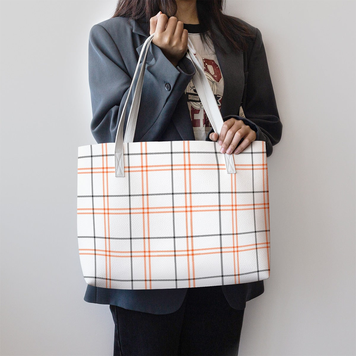 Fall Tartan Plaid Stylish PU Leather Tote Bag