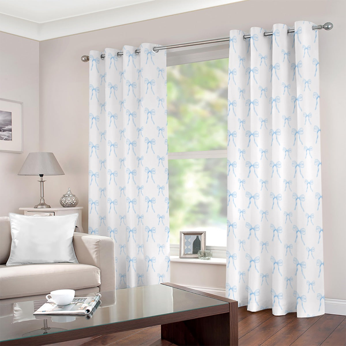 Watercolor Blue Bows Grommet Curtains