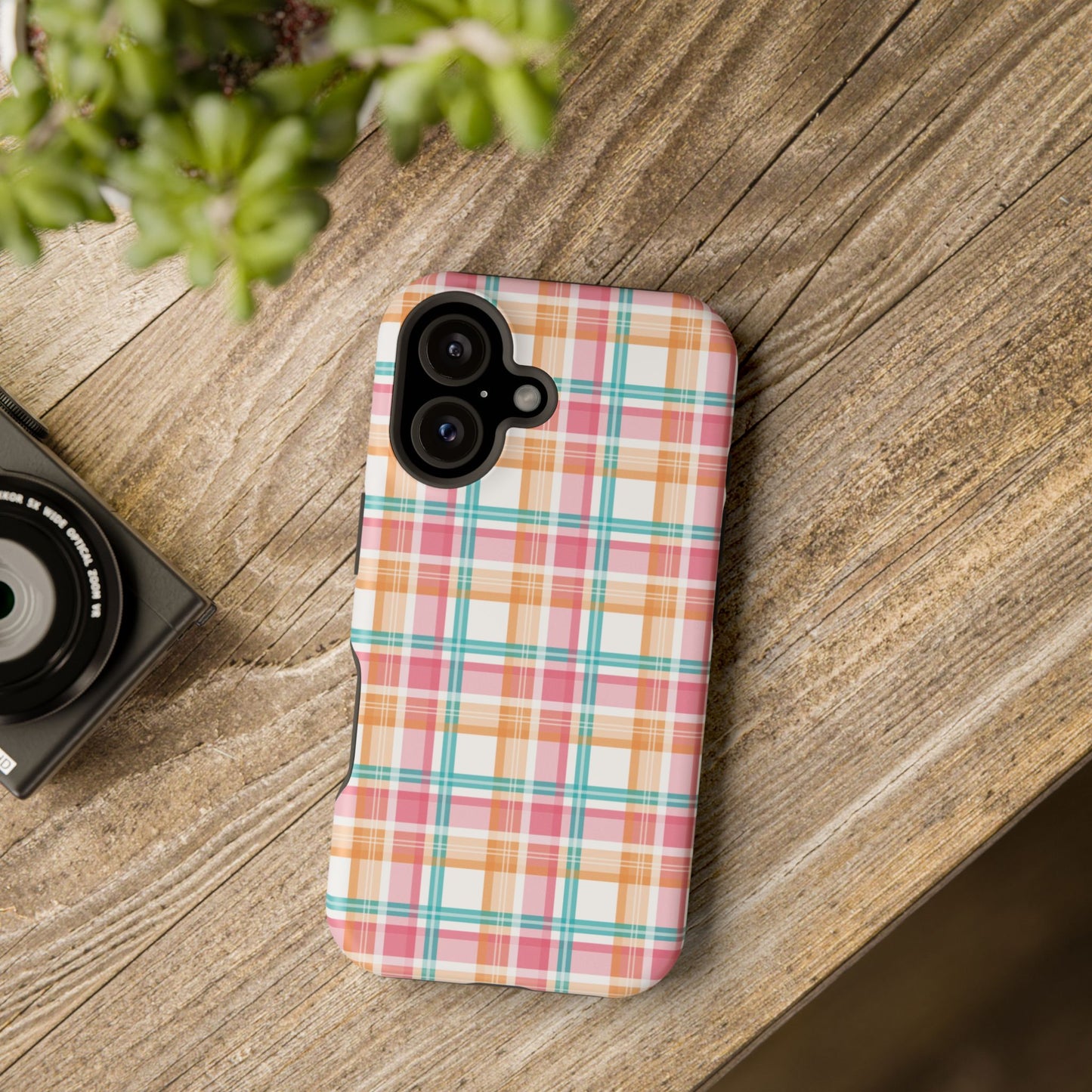 Impact-Resistant Phone Case - Summer Plaid Pink