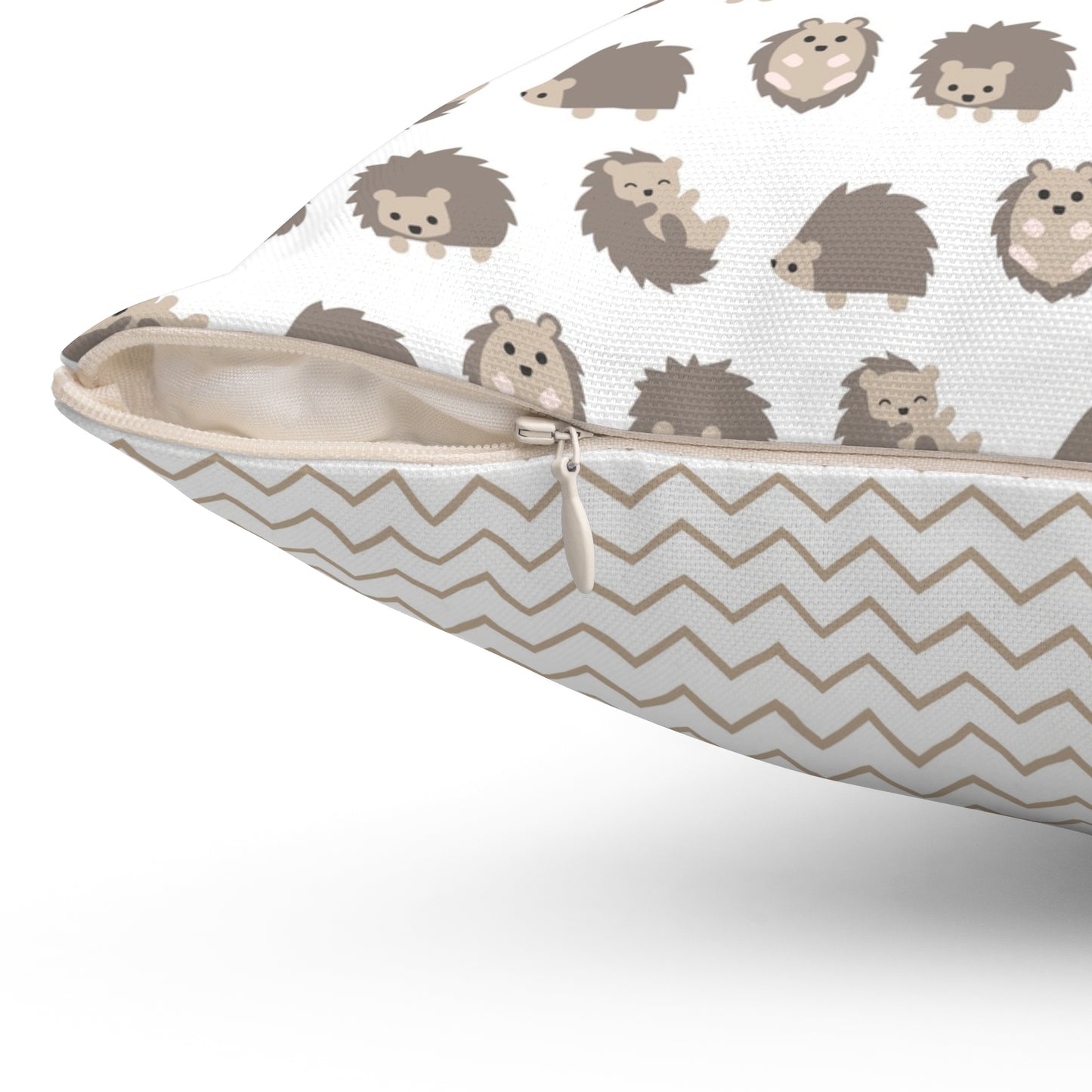 Spun Polyester Square Pillow with Removable Cover Hedgehog Playdate Neutral Chevron