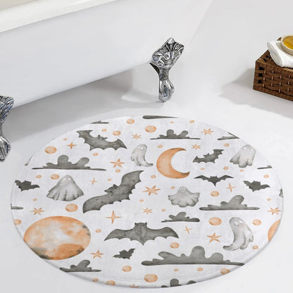 Round Plush Bath Mat- Watercolor Halloween Fun