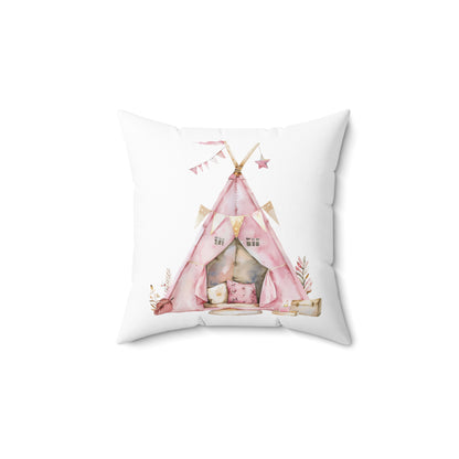 Spun Polyester Square Pillow with Removable Cover Watercolor Pajama Party Pillow Fight Tent Fort