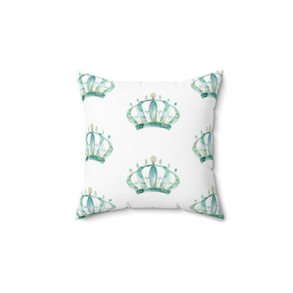 Spun Polyester Square Pillow with Removable Cover Watercolor Teal Princess Crown