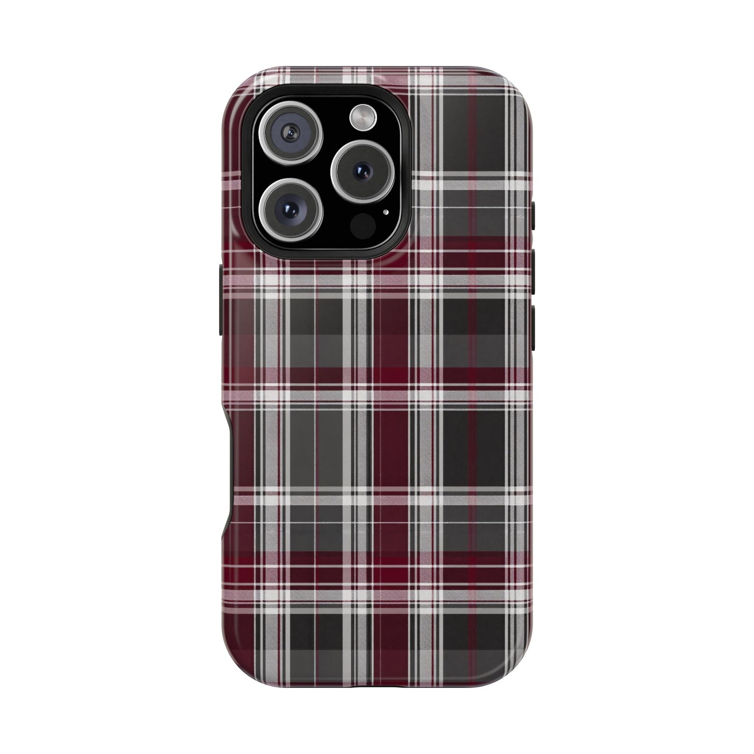 Stylish Plaid Impact-Resistant Phone Cases- Maroon Grey Plaid