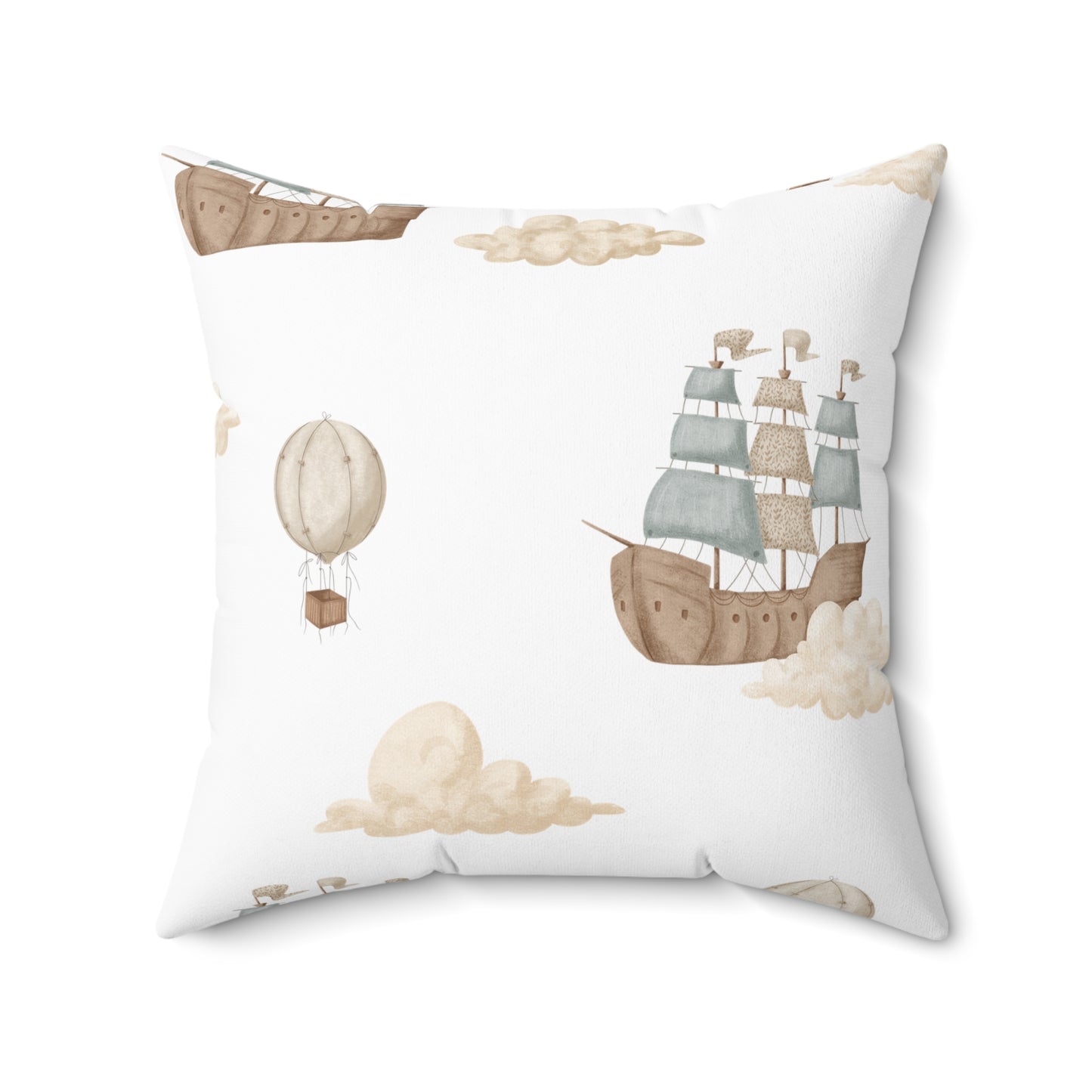 Spun Polyester Square Pillow with Removable Cover Memories of Dreams Pirate Ship Clouds