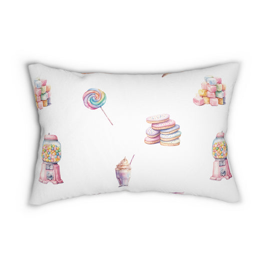 Spun Polyester Lumbar Pillow with Removable Cover Watercolor Candy Land Pink White