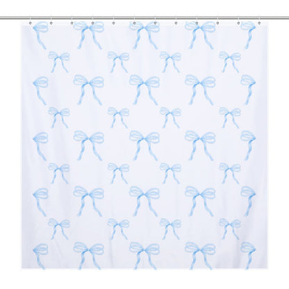 Lightweight Shower Curtain- Watercolor Coquette Blue Bows